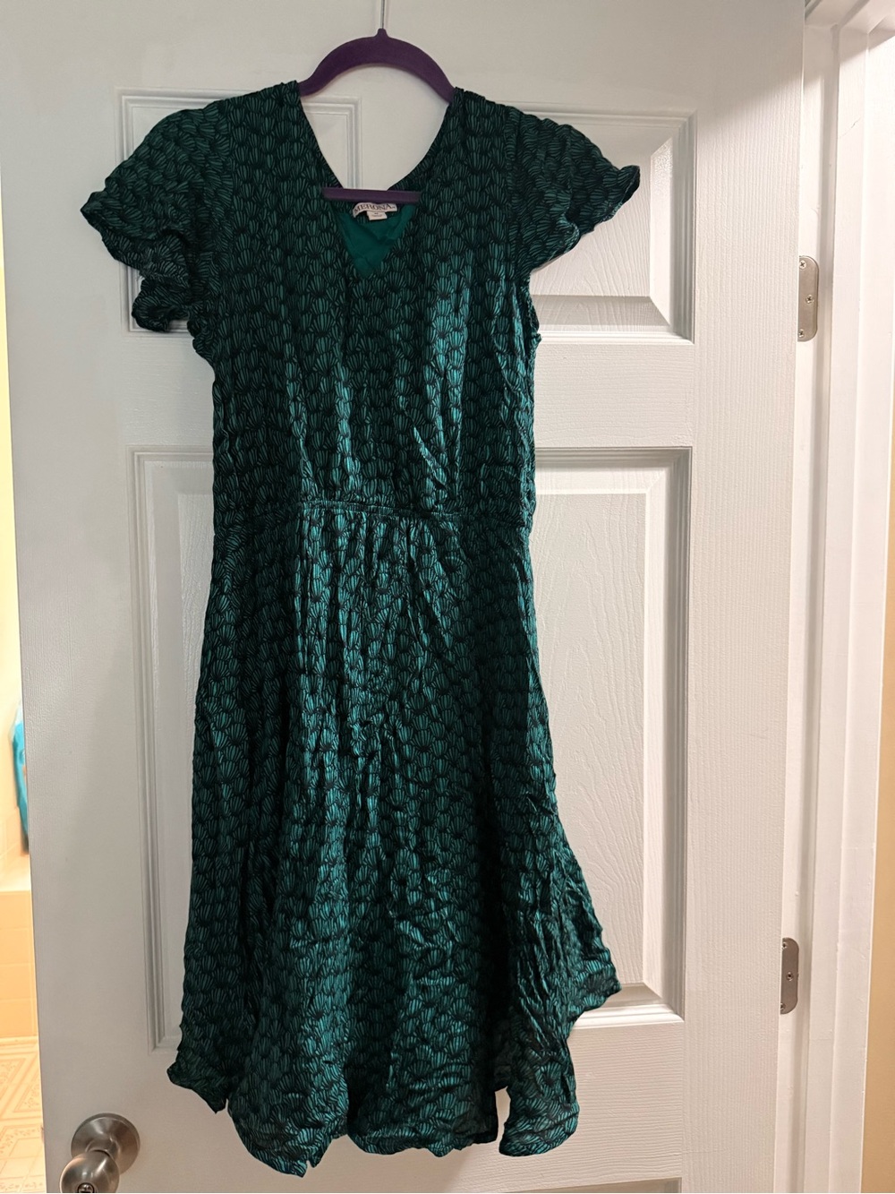 Merona Teal Green V‑Neck Flutter Sleeve Casual Dress